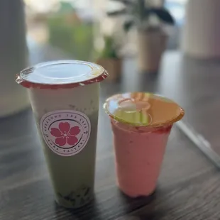 Blueberry matcha and strawberry smoothie