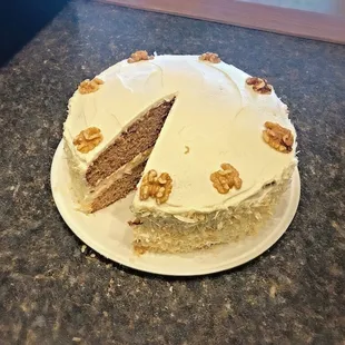 a cake with a slice taken out of it