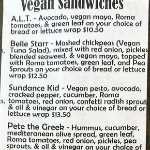 Vegan Menu