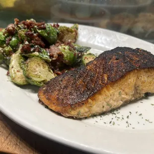 Salmon and Brussels with Bacon