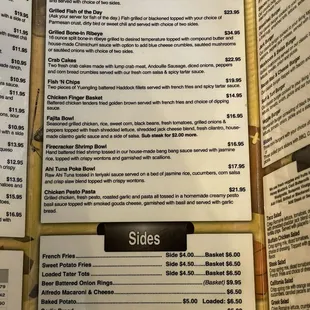 sushi and sashimi, menu