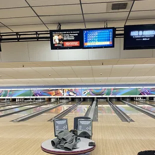 a bowling alley with bowling lanes