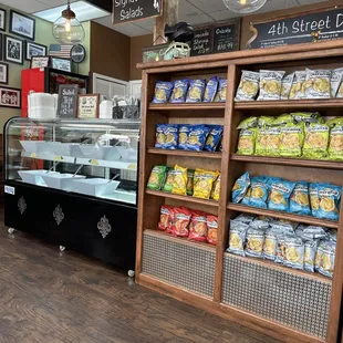a display of chips and snacks