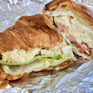Egg salad on croissant. L(*‿*)VE the simplicity of eggs, lettuce and tomatoes on croissant @ 4th St. Deli and Salads.
