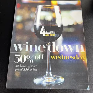 50% wine  on Wednesdays