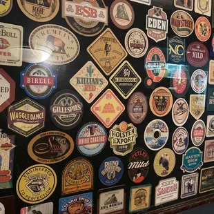 a variety of beer labels