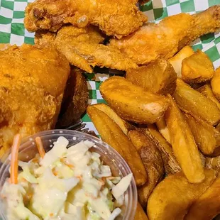 Broasted with JoJo's and coleslaw.