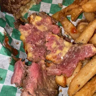 Seared Raw Burger patty.