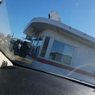 a reflection of a diner