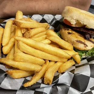 Grilled chicken club with fries