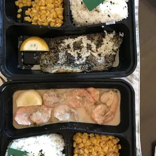 Fuikake snapper and garlic shrimp bentos.  $10 for both!!