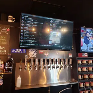 a beer tap and a television