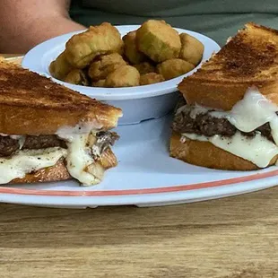 Patty melt and fried okra