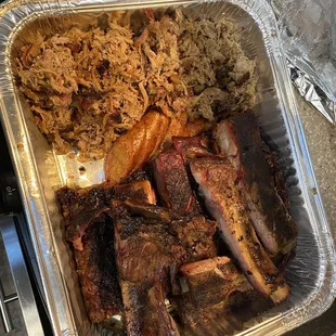 Pulled pork, ribs, sausage and brisket, partially eaten ;-)