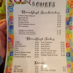 Back of menu