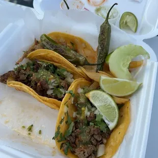 Steak and Birria tacos.