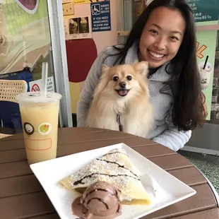 Banana chocolate crepe and yakult lychee green tea