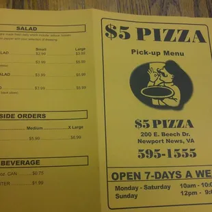 menu and prices
