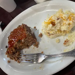 Meatloaf with loaded mashed potatoes.