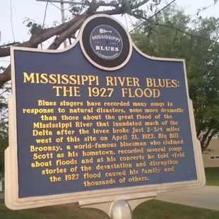 MS Blues Trail marker with history of the immediate area affected by the flood