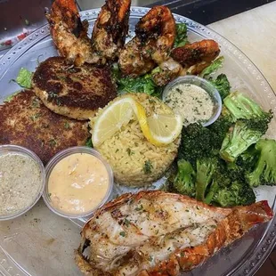 lobster and broccoli on a plate