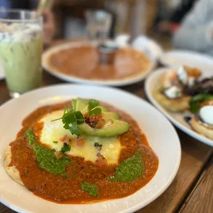 Huevos rancheros, pancake, salmon benedict