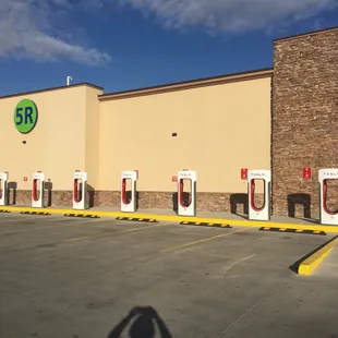 a row of electric charging stations
