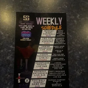 a menu for a cocktail