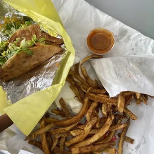 Side Fries &amp; Deep Fried Chicken Taco