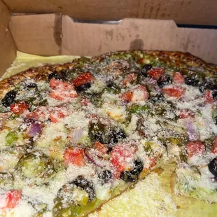 Veggie Pesto Pizza with parmesan cheese