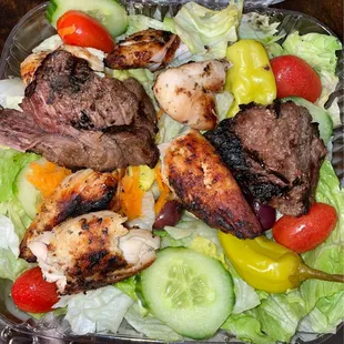 Grilled chicken steak tip salad