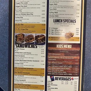 the menu of the restaurant