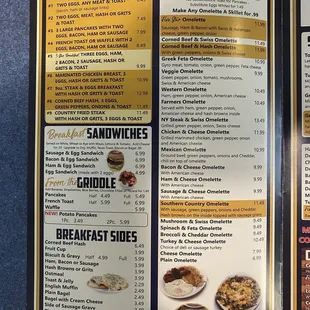 a menu for breakfast specials