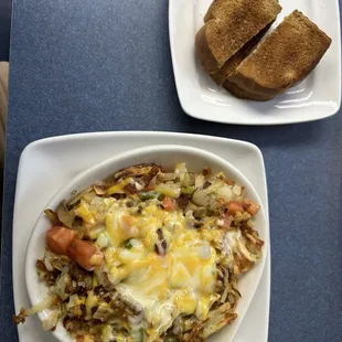 Veggie skillet. Wheat toast.