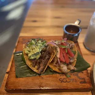 Carne asada &amp; guac taco  and Carnitas Taco.