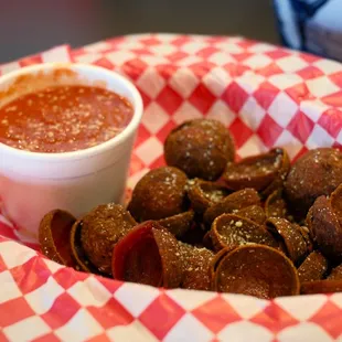 Cup Char Pepperoni with our House Marinara dipping sauce