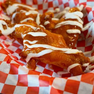 Smoked Buffalo Wings with our Nebraska Cream Cheese Drizzle