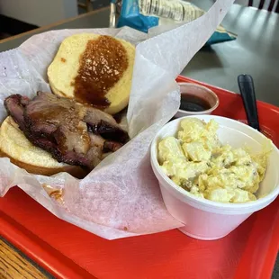 Sliced Brisket and mustard potato salad