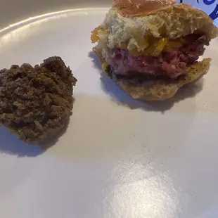 Overcooked falafel and undercooked kids burger.