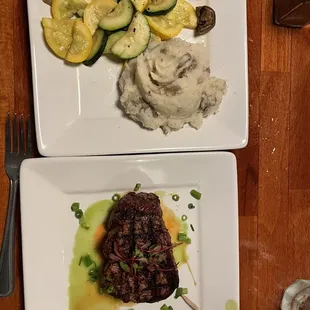 Perfectly cooked filet with veggies and mashed potatoes. Everything was so good.