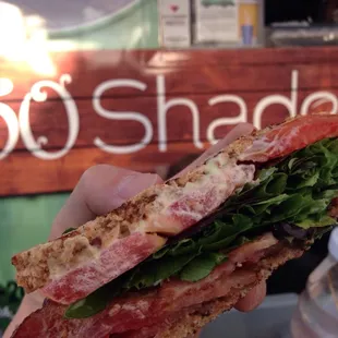 Bomb ass BLT panini with garlic mayo and organic whole grain