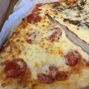 Pepperoni and Sausage pizza by the slice