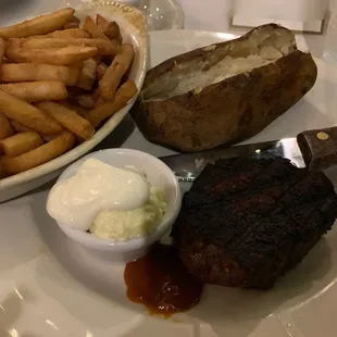 9 oz. Fillet Mignon with sides-Baked Potato with butter and sour cream, French Fries.