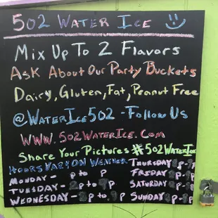 a chalk board with a list of water activities