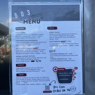 Menu on the window