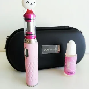 Pink Provari, Pink Cirrus Pyrex Tank, Rubber bunny drip tip, &amp; Lush's Pow Pow Pink Starbust eliquid