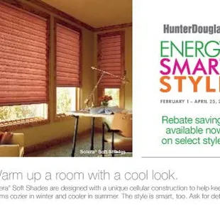 The hunter douglas ENERGY SMART STYLE rebate event starts February 1st thru April 25th...a GREAT TIME TO BUY!