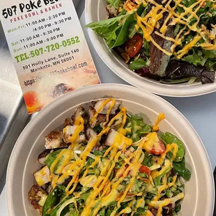 two bowls of salad