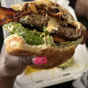 Mexican burger extra bacon n cheese, egg over easy and chorizo. I recommend cream cheese in middle of patty.Thank you 50s diner Cree