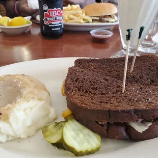 Patty Melt with mash potatoes and gravy and a Butterscotch milkshake